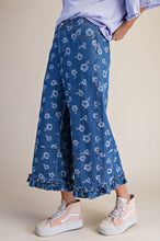 Load image into Gallery viewer, Easel Flower Jacquard Denim Ruffle Bottom Detail Pants in Denim
