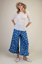 Load image into Gallery viewer, Easel Flower Jacquard Denim Ruffle Bottom Detail Pants in Denim
