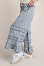 Load image into Gallery viewer, Easel Ruffle Detailed Mineral Washed Terry Knit Pants in Dusty Blue
