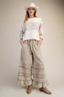 Easel Ruffle Detailed Mineral Washed Terry Knit Pants in Latte