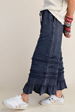 Load image into Gallery viewer, Easel Ruffle Detailed Mineral Washed Terry Knit Pants in Midnight Blue
