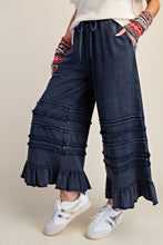 Load image into Gallery viewer, Easel Ruffle Detailed Mineral Washed Terry Knit Pants in Midnight Blue
