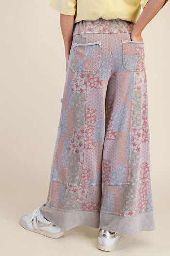 Easel Patchwork Print Pants in Ash