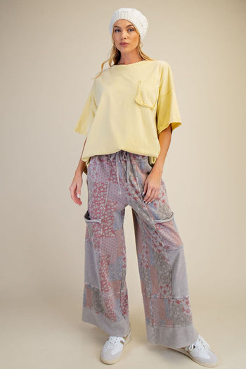 Easel Patchwork Print Pants in Ash