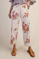 Easel Floral Print Barrel Pants in Light Khaki