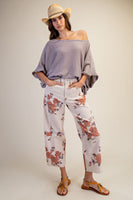 Easel Floral Print Barrel Pants in Light Khaki