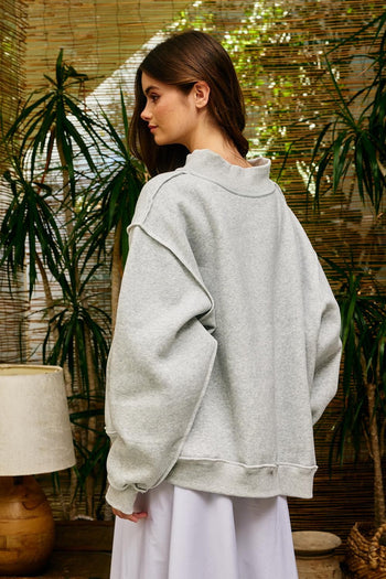 BucketList 'TN' Striped Embroidered Mock Neck Sweatshirt in Heather Grey
