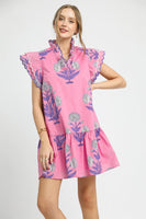 Umgee Bold Floral Print Mini Dress in Pink Mix