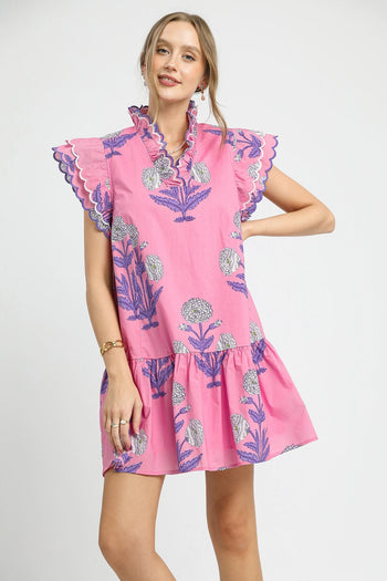 Umgee Bold Floral Print Mini Dress in Pink Mix