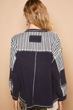 Load image into Gallery viewer, POL OVERSIZED Thermal and Woven Knit Top with Crochet Patch Details in Indigo ON ORDER
