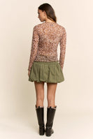 Davi & Dani Sheer Leopard Mesh Top in Taupe Leopard