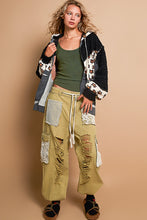 Load image into Gallery viewer, POL OVERSIZED Zip Up Hoodie Jacket with Mixed Fabric and Prints in Black Multi ON ORDER
