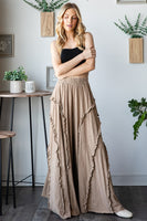 Oli & Hali Ruffled Trim Wide Leg Pants in Mocha