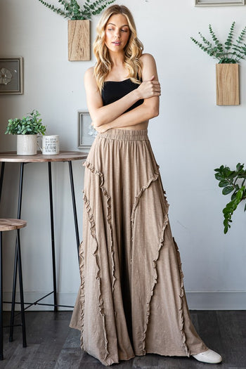 Oli & Hali Ruffled Trim Wide Leg Pants in Mocha