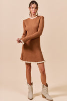 So Me FITTED Ribbed Sweater Mini Dress in Caramel