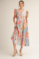 Jodifl Boho Tropical Print Midi Dress in Turquoise Mix ON ORDER