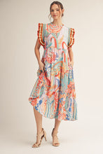 Load image into Gallery viewer, Jodifl Boho Tropical Print Midi Dress in Turquoise Mix ON ORDER
