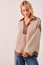 Load image into Gallery viewer, BiBi Mix n Match Slub Knit and Stripes Top in Mocha
