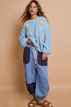 Load image into Gallery viewer, POL Chenille Knit Sweater with Multi Colored Flower Appliques in Baby Blue
