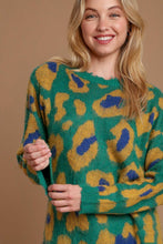 Load image into Gallery viewer, Umgee Leopard Sweater With Destroyed Rib Band Pullover Sweater in Green
