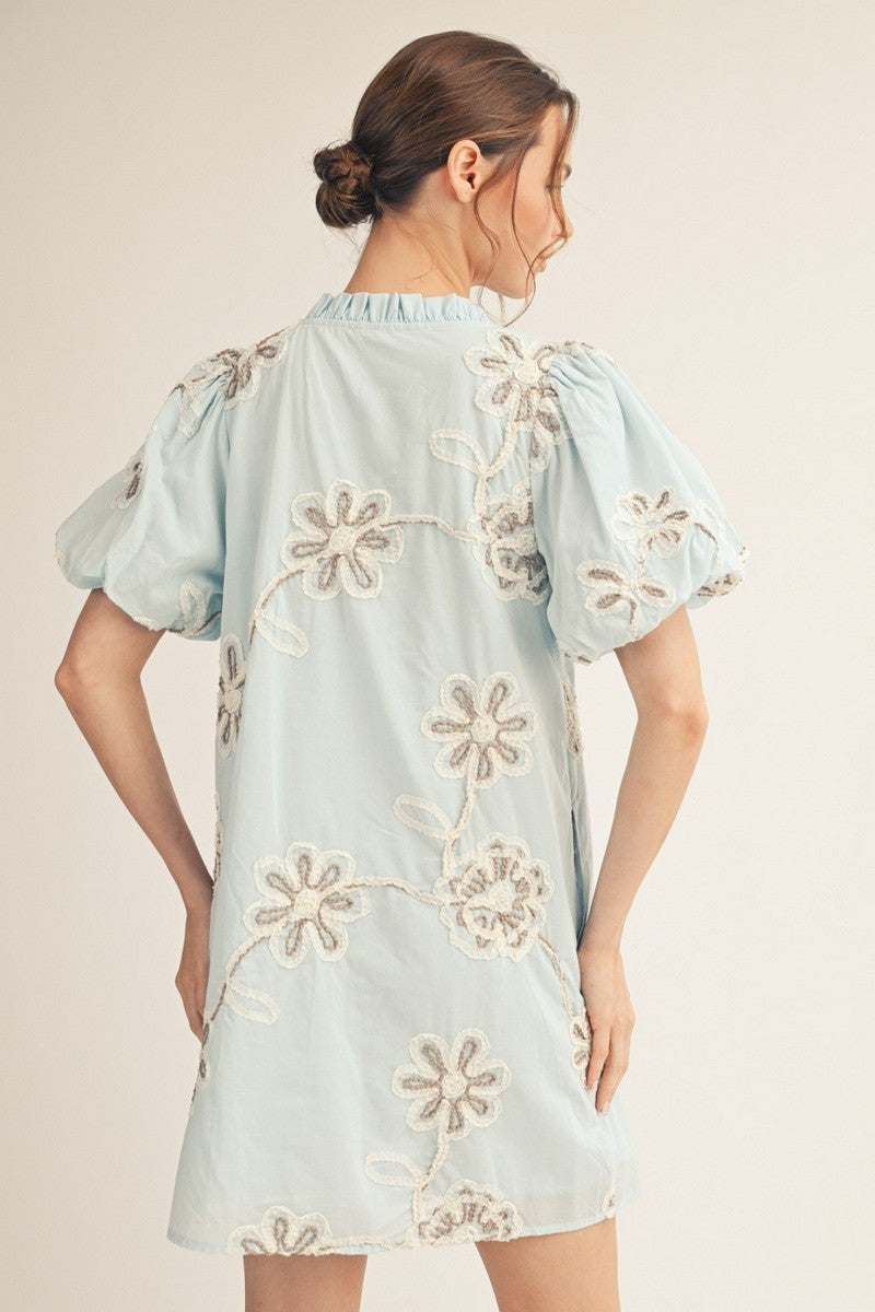 Jodifl 3D Floral Pattern Dress in Blue M at June Adel