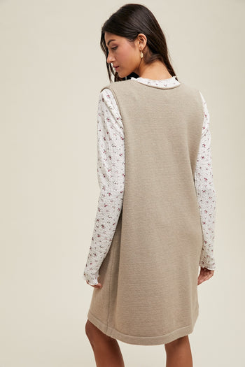 Wishlist Brushed Knit Sweater Mini Dress in Stone