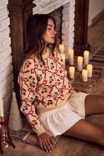 Load image into Gallery viewer, So Me Cherry Ribbon Pattern Knit Sweater in Beige
