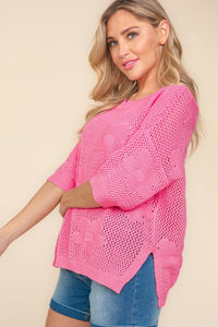 Haptics Open Knit Floral Crochet Top in Pink
