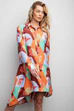 Load image into Gallery viewer, Easel Blossom Printed Button Down Shirt Dress in Aqua Coffee Shirts &amp; Tops Easel   
