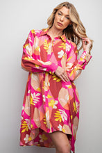 Load image into Gallery viewer, Easel Blossom Printed Button Down Shirt Dress in Crimson Pink Shirts &amp; Tops Easel   
