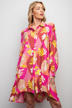 Load image into Gallery viewer, Easel Blossom Printed Button Down Shirt Dress in Crimson Pink Shirts &amp; Tops Easel   
