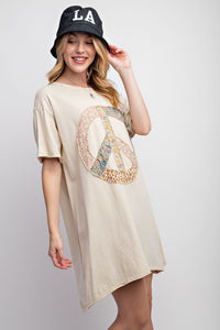 Easel Peace Patched Cotton Jersey Tunic Top in Ecru ON ORDER Dress Easel   