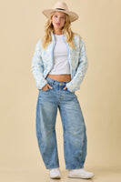 Main Strip Vintage Print Quilted Woven Jacket in Light Blue