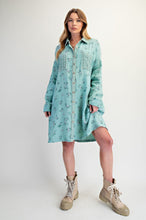Load image into Gallery viewer, Easel Cotton Gauze Mixed Floral Print Dress in Atlantis Green
