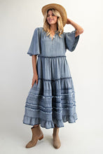 Load image into Gallery viewer, Easel OVERSIZED Frayed Detailed Maxi Dress in Washed Denim
