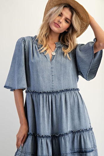 easel denim dress Easel OVERSIZED Frayed Detailed Maxi Dress in Washed Denim June Adel