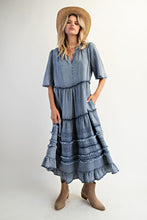 Load image into Gallery viewer, Easel OVERSIZED Frayed Detailed Maxi Dress in Washed Denim
