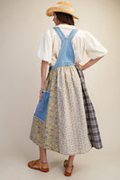 Easel Patchwork Detailed Denim Overall Dress in Washed Denim