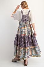 Load image into Gallery viewer, Easel Mixed Print Patchwork Overall Maxi Dress in Navy
