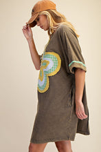 Load image into Gallery viewer, Easel Mineral Washed Floral Patched T-Shirt Dress in Ash Olive
