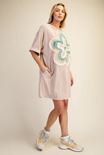 Load image into Gallery viewer, Easel Mineral Washed Floral Patched T-Shirt Dress in Khaki
