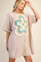 Load image into Gallery viewer, Easel Mineral Washed Floral Patched T-Shirt Dress in Khaki
