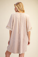 Load image into Gallery viewer, Easel Mineral Washed Floral Patched T-Shirt Dress in Khaki
