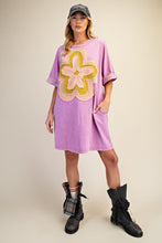 Load image into Gallery viewer, Easel Mineral Washed Floral Patched T-Shirt Dress in Orchid
