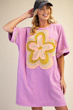 Load image into Gallery viewer, Easel Mineral Washed Floral Patched T-Shirt Dress in Orchid
