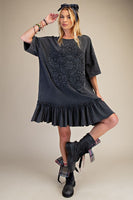 Easel Crochet Flower Casual Dress in Black