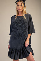 Easel Crochet Flower Casual Dress in Black