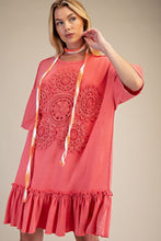 Load image into Gallery viewer, Easel Crochet Flower Casual Dress in Hot Coral
