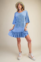 Easel Crochet Flower Casual Dress in Peri Blue