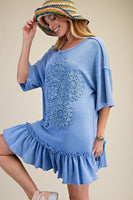Easel Crochet Flower Casual Dress in Peri Blue